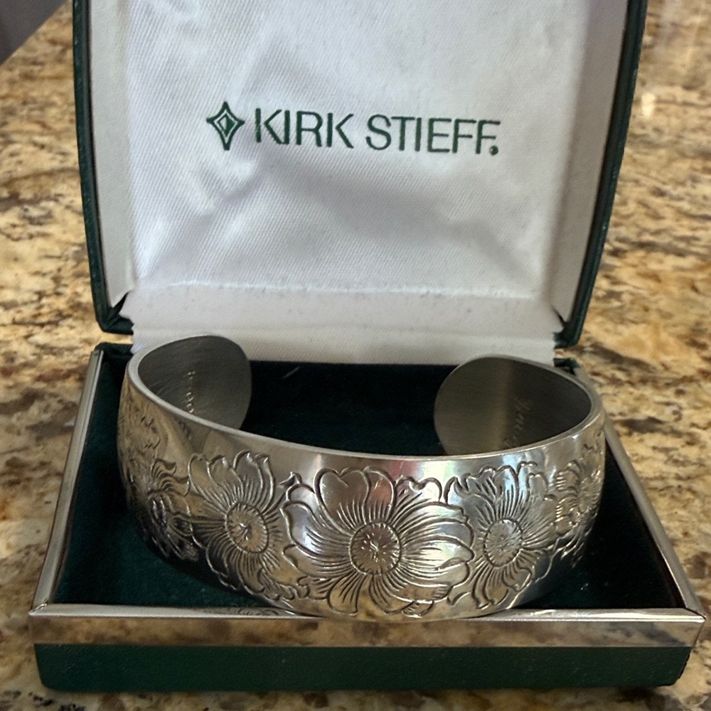 Kirk Stieff Sterling Silver Floral Cuff Bracelet - pewter